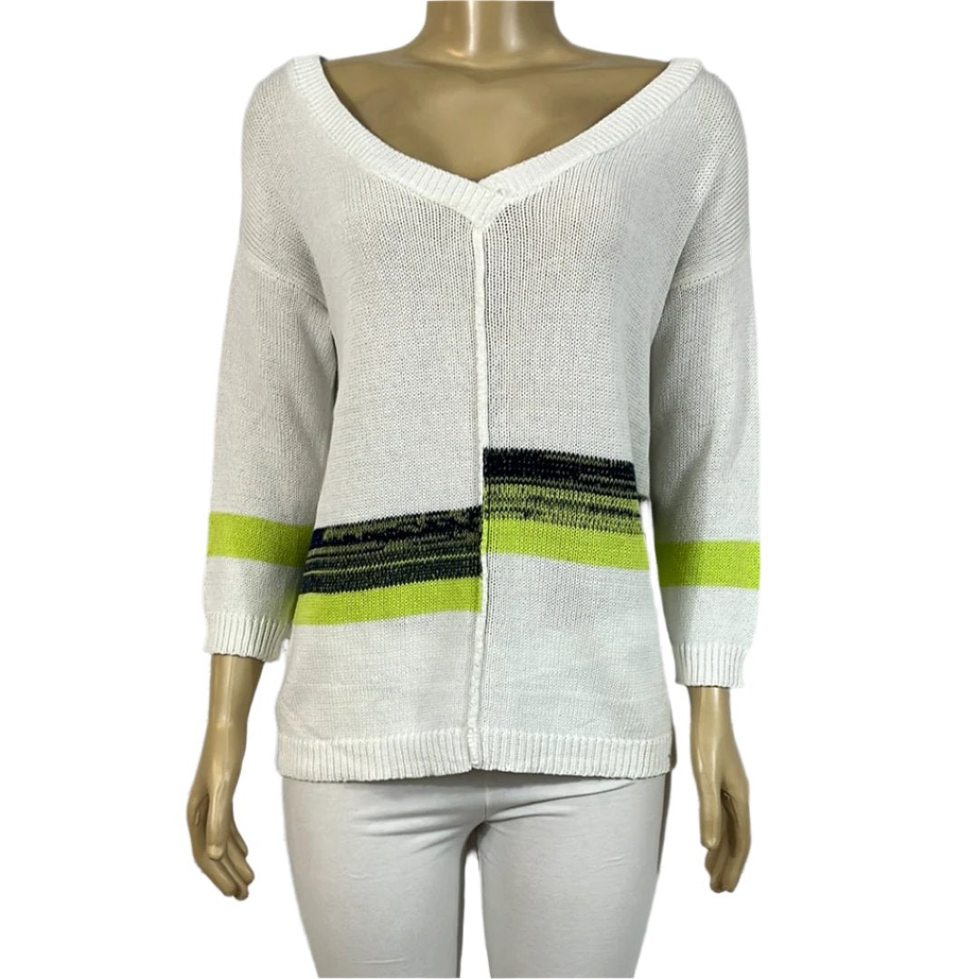 Cotton Country Sweater Womens V-Neck Tight Knit 3/4 Sleeve Relax
